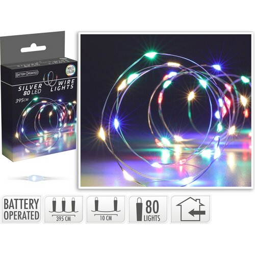 Lichterkette „Silver“, 4 m, 80 LEDs, mehrfarbig, batteriebetrieben