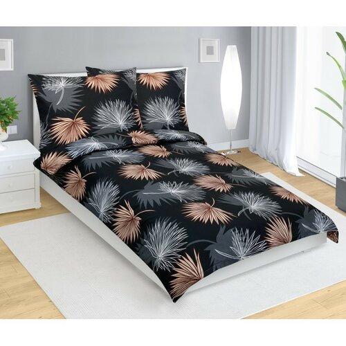Bellatex Bavlněné povlečení Palmový list černá, 140 x 200 cm, 70 x 90 cm