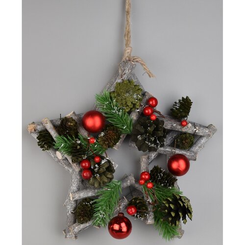 Vánoční závěsná hvězda Green pine, 24 x 7 cm