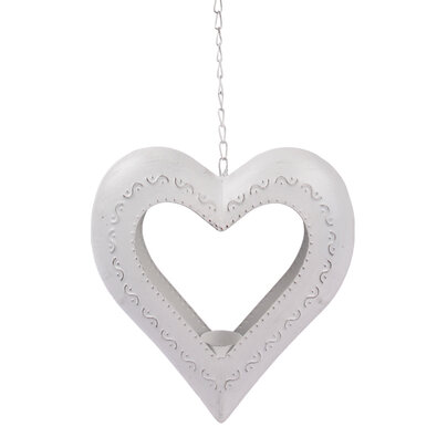 Závěsná kovová dekorace na čajovou svíčku Srdce, 27 x 68 x 5 cm