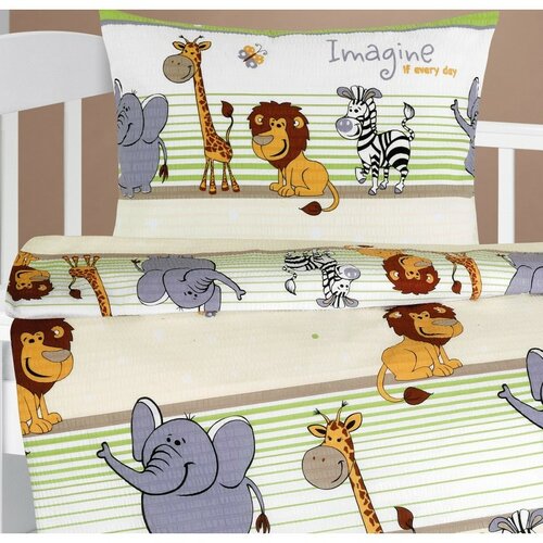 Дитяча крепова постільна білизна Bellatex Agata Safari зелена, 90 x 135 см, 45 x 60 см