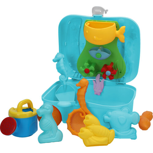 Sandspielzeug-Set im Koffer, 7 Stück, blau