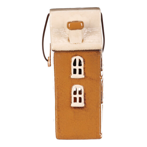 Świecznik Domek z uchwytem brązowy, ceramika, 13 x 10 x 37 cm