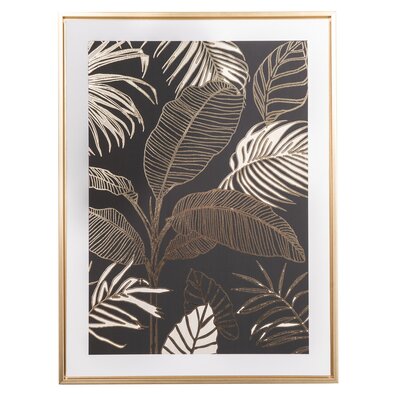 Slika na platnu v okvirju Palm leaf - zlati tisk,45 x 60 x 2,5 cm