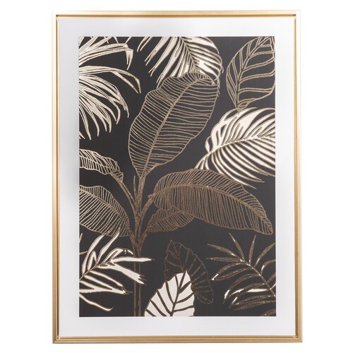 Slika na platnu v okvirju Palm leaf - zlati tisk,45 x 60 x 2,5 cm