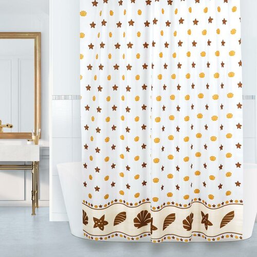 Bellatex Fürdőszoba függöny Muszla barna,narancssárga, 180 x 200 cm