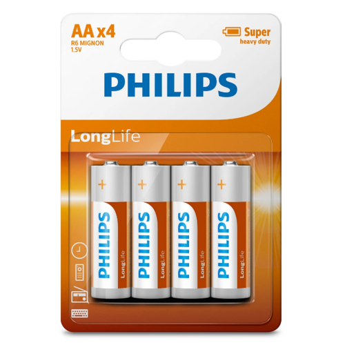 Fotografie Philips Baterie AA 1,5 V LongLife, 4 ks