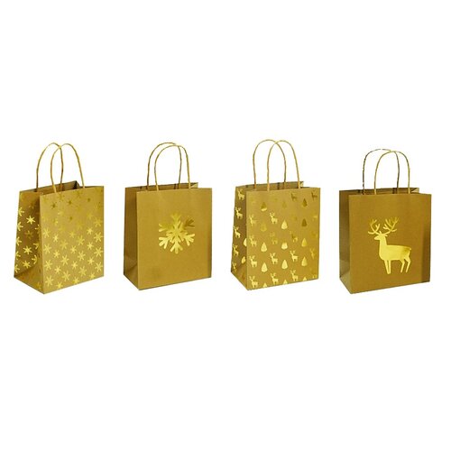 Levně Sada vánočních dárkových tašek 4 ks, zlatá, 24 x 31 x 12 cm