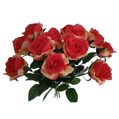 Buchet artificial de trandafiri roșii și galbeni,67 cm, 12 buc