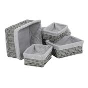 Set coșuri de răchită cu țesătură buline gri, 5 buc., 5 dimensiuni, 48 x 18 x 37 cm