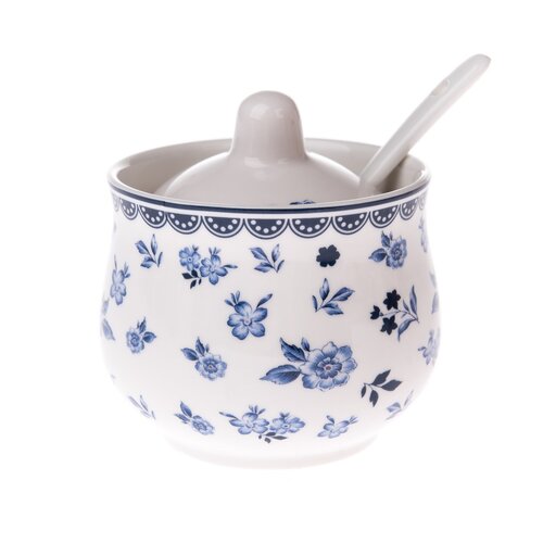 Porcelain sugar bowl with spoon Floral