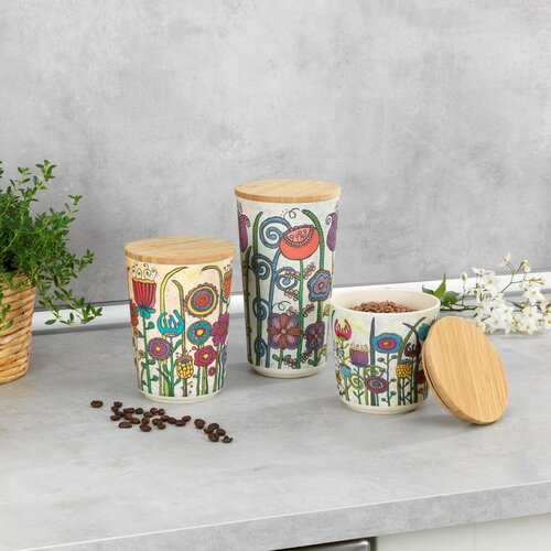 Doză Wenko Flowers, cu capac din bambus, 700 ml