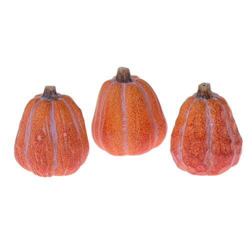 Herbstdekorationsset „Orangefarbene Kürbisse“, Keramik, 3 Stück