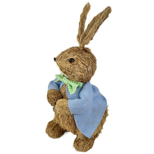 Velikonočni slamnati zajček v modrem plašču, naraven, 39 cm