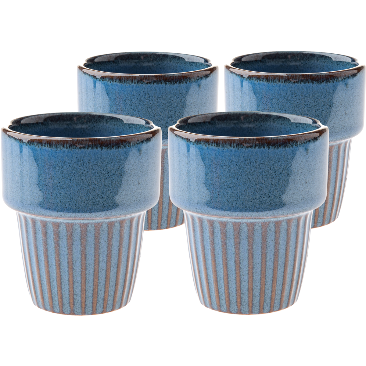 Zestaw 4 ceramicznych kubków Rustik 100 ml,niebieskie