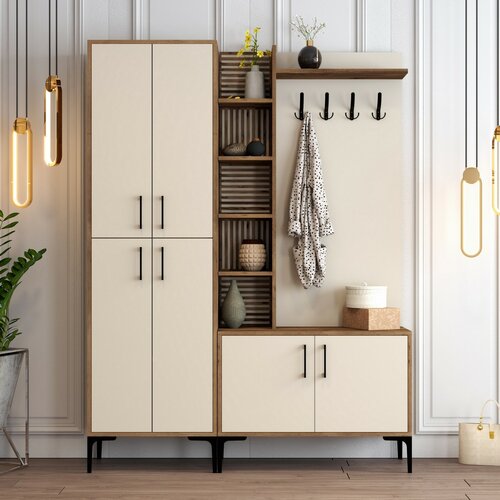 Vešiak na kabáty s botníkom, policami a skriňouViyana Walnut and Cream