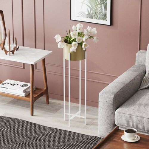 Blumenständer aus Metall GED-025-C Loft, Weiß/Gold