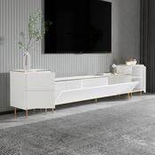 Stolik pod telewizor z szafkami Imej White Marble and Gold