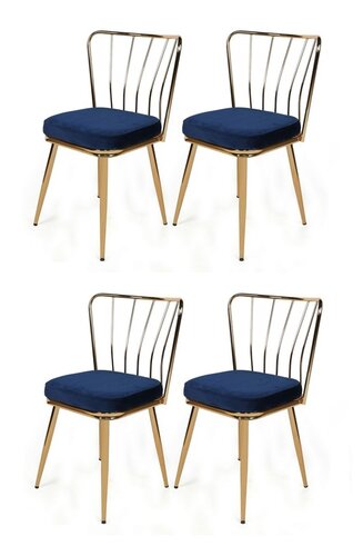 Zestaw krzeseł do jadalni Yildiz Dark Blue and Gold, 4 szt.