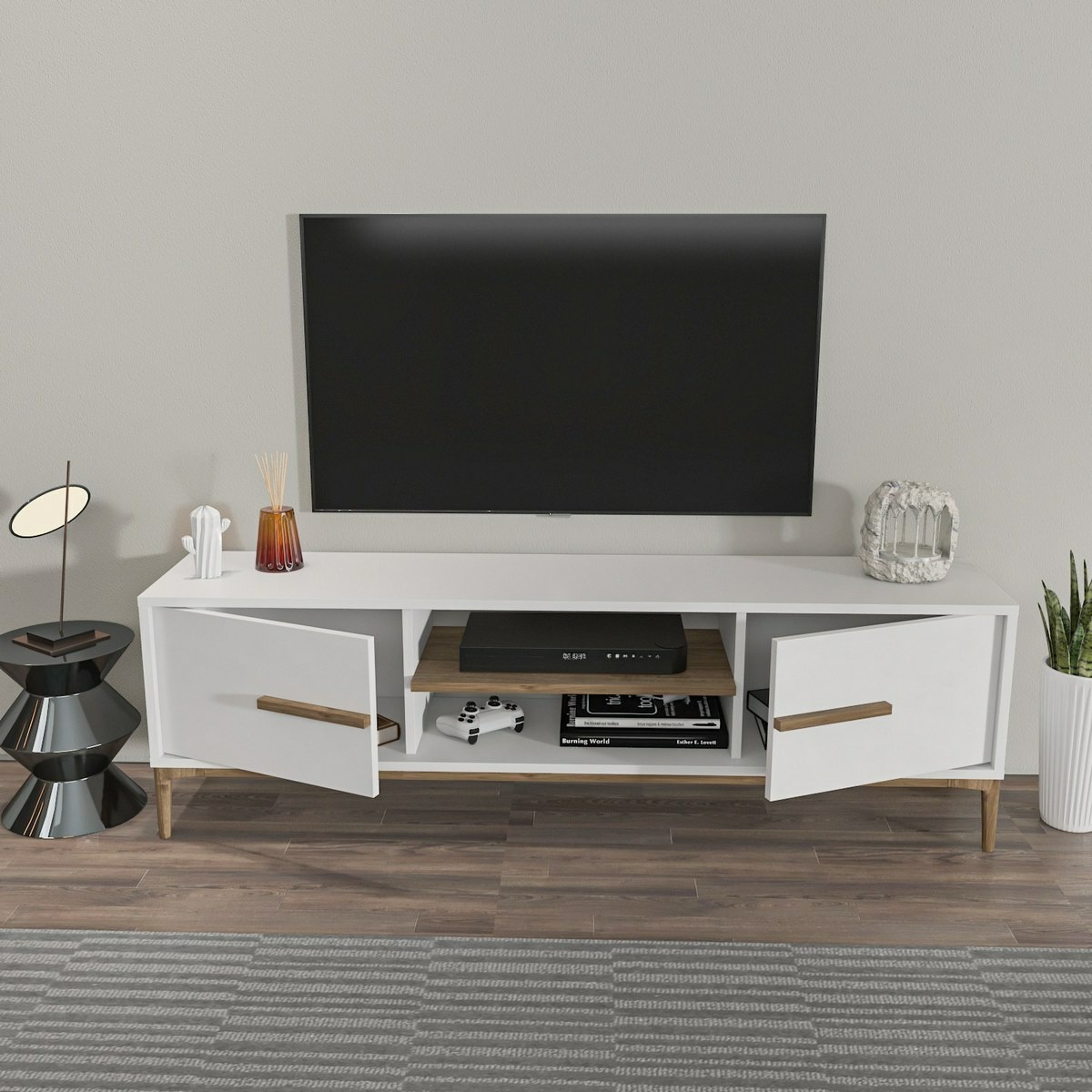 Televízny stolík Eslem White and Walnut