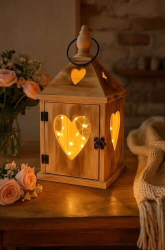 Fából készült lámpás szett Szív, 2 db