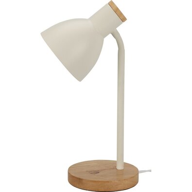 Kovová stolní lampa s dřevěným podstavcem Solanobílá, 14 x 36 cm