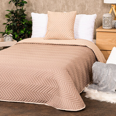 4Home Tagesdecke Doubleface Hellbraun/Braun, 140 x 240 cm, 1 Stück 40 x 40 cm