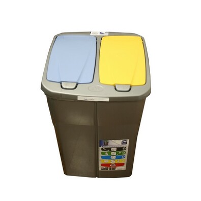 Mazzei Kosz do segregacji odpadów podwójny, 45 l,  klapa niebieska i żółta