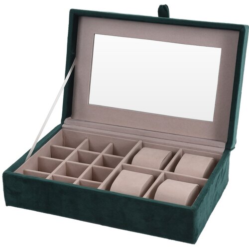 Cutie de bijuterii cu oglindă Beautify, verde închis