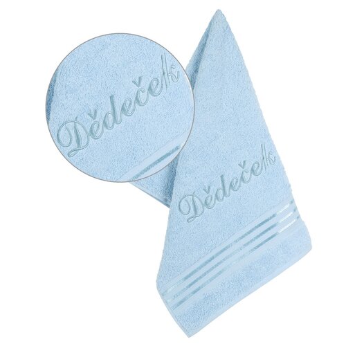 Prosop frotir Bellatex cu broderie Dědeček   albastru deschis, 50 x 100 cm