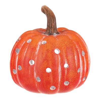 Tök gyertyatartó, lyukas, narancssárga, kerámia, átmérő: 14 cm