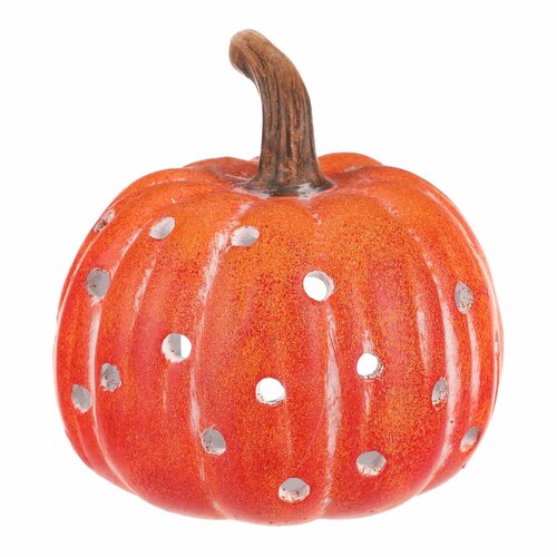 Svečnik Buča z odprtinami oranžna, keramika, pr.14 cm