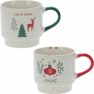 Set de 2 căni stivuibile din ceramică Let It Snow/Xmas 350 ml