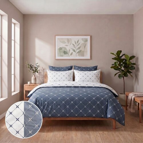 Kvalitex Baumwollbettwäsche in Saphirblau, 140 x 200 cm, 70 x 90 cm