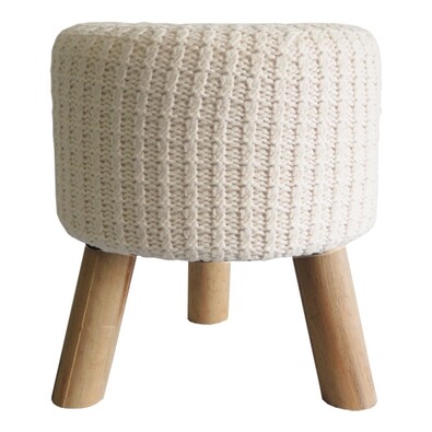 StarDeco Taboret z dzianinowym pokryciem biały, 35 cm