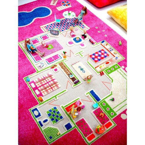 Detský koberec 3D Dom na hranie, 134 x 200 cm, ružová, 135 x 200 cm