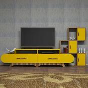 Stolik pod telewizor z szafką Flora S Yellow and Walnut
