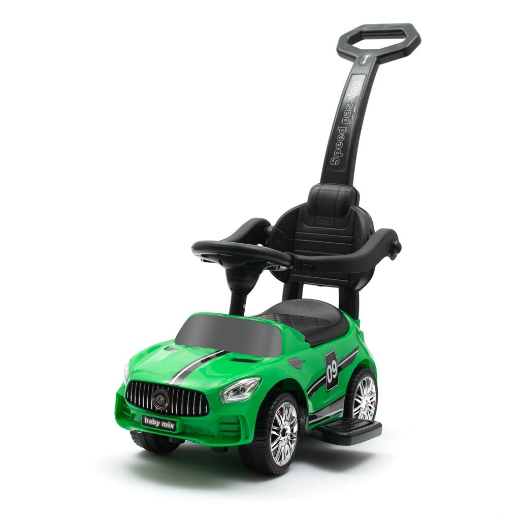 Baby Mix Detské odrážadlo so zvukom a vodiacoutyčou Racer, zelené