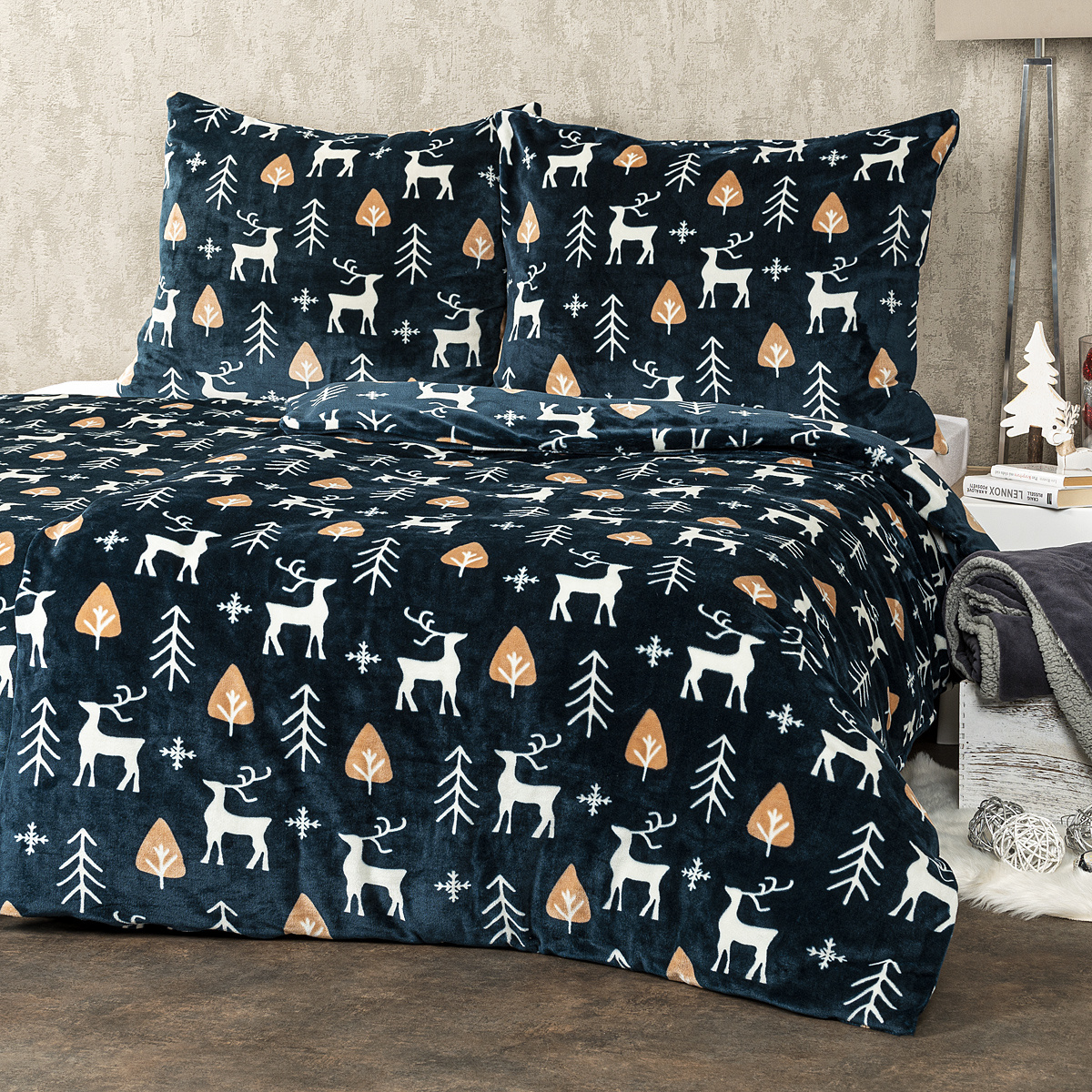 Lenjerie pat 2 pers. 4Home Nordic Deer microflanel, 160 x 200 cm, 2 buc. 70 x 80 cm 4Home