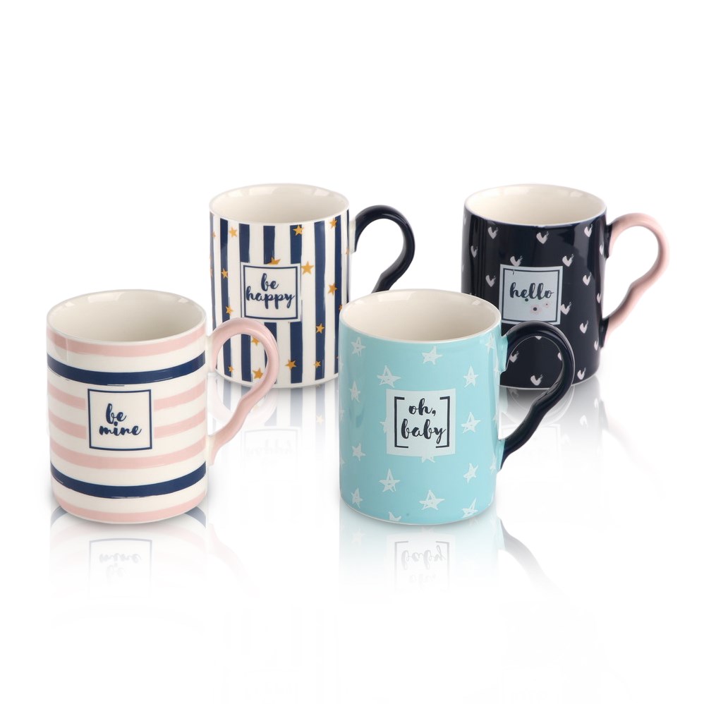 Sada porcelánových hrnčekov Hello, 350 ml, 4 ks