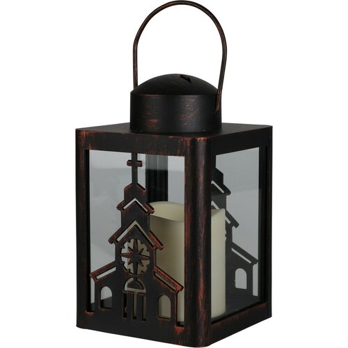 Laterne mit LED-Kerze Church Schwarz, 10 x 16 x 10 cm