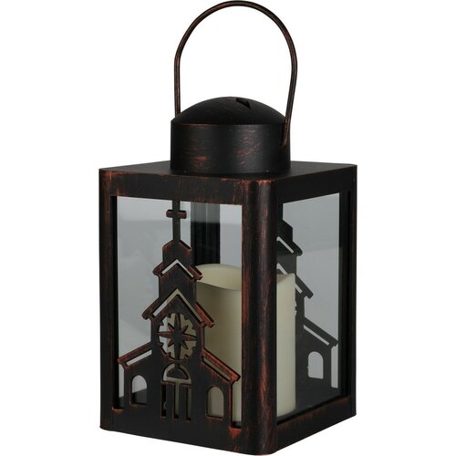 Lucerna s LED svíčkou Church černá, 10 x 16 x 10 cm
