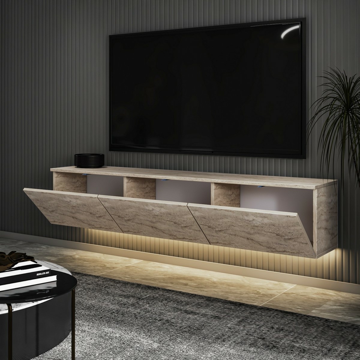 Televízny stolík Neon Illuminated Travertine