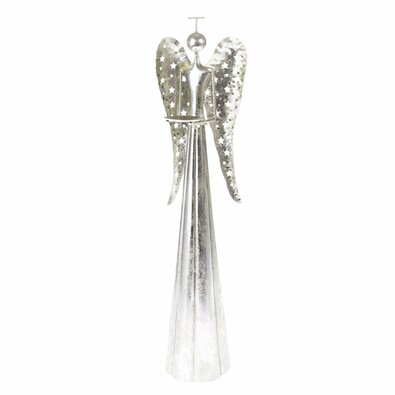 Świąteczny świecznik metalowy na świeczkę tea light Angel srebrny, 17 x 58 cm