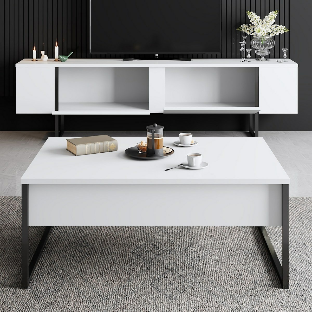 Televízny stolík Luxe White and Black