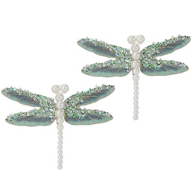 Set de decorațiuni de Crăciun Libelula, verde,13x9x1,5 cm, cu clemă, SET DE 2 BUCĂȚI