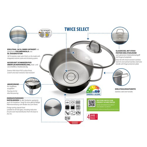 Elo 41400 4-teiliges Edelstahl-Topfset Twice Select