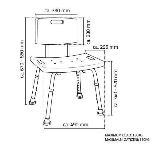 SAPHO A00602101 Krzesło dla osób niepełnosprawnychz oparciem, regulowana wysokość, biały