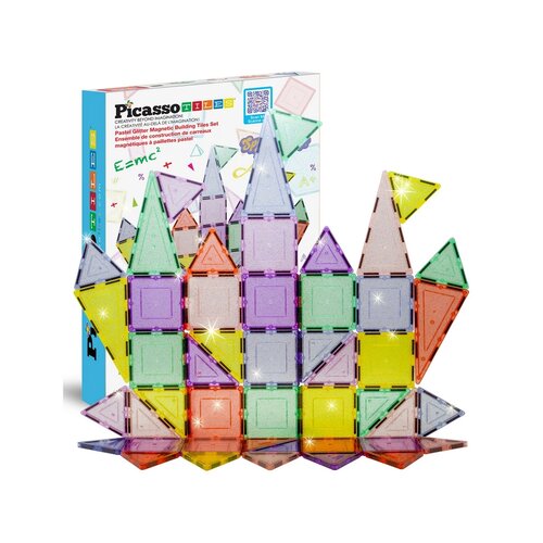 PicassoTiles építőjáték 48 darabos mágneses blokkok, csillogó