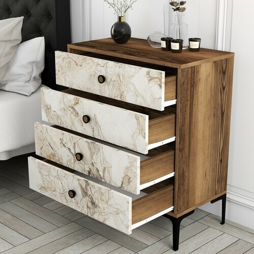 Comodă Lizbon White and Walnut